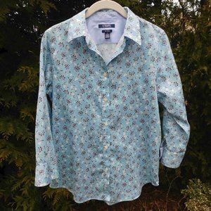 Chaps No-Iron 3/4 Sleeve Floral Cotton Buttondown Top